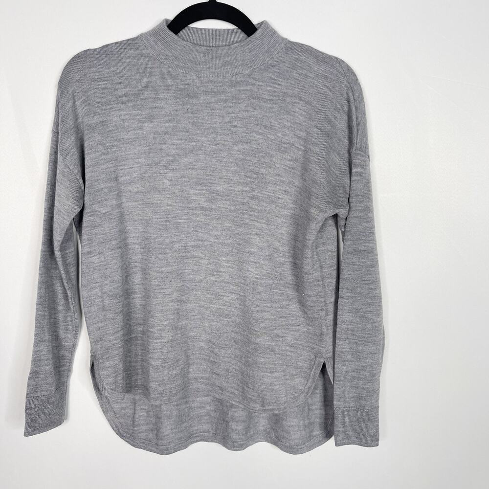 Madewell 2XS Heather Gray Mockneck Boxy Pullover Sweater Merino Wool Hi Low Hem